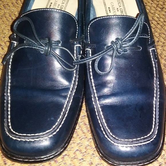 Luca Grossi per Carucci Shoes Women's Blue Leather Loafers Made in Italy - Picture 4 of 13